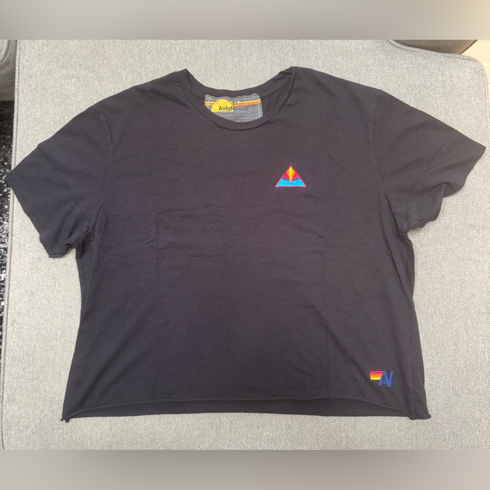 Aviator Nation black tee with embroidered triangle. Size XL.